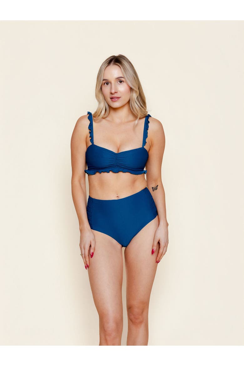Ruffle Bikini Top, Main, color, Navy Waffle