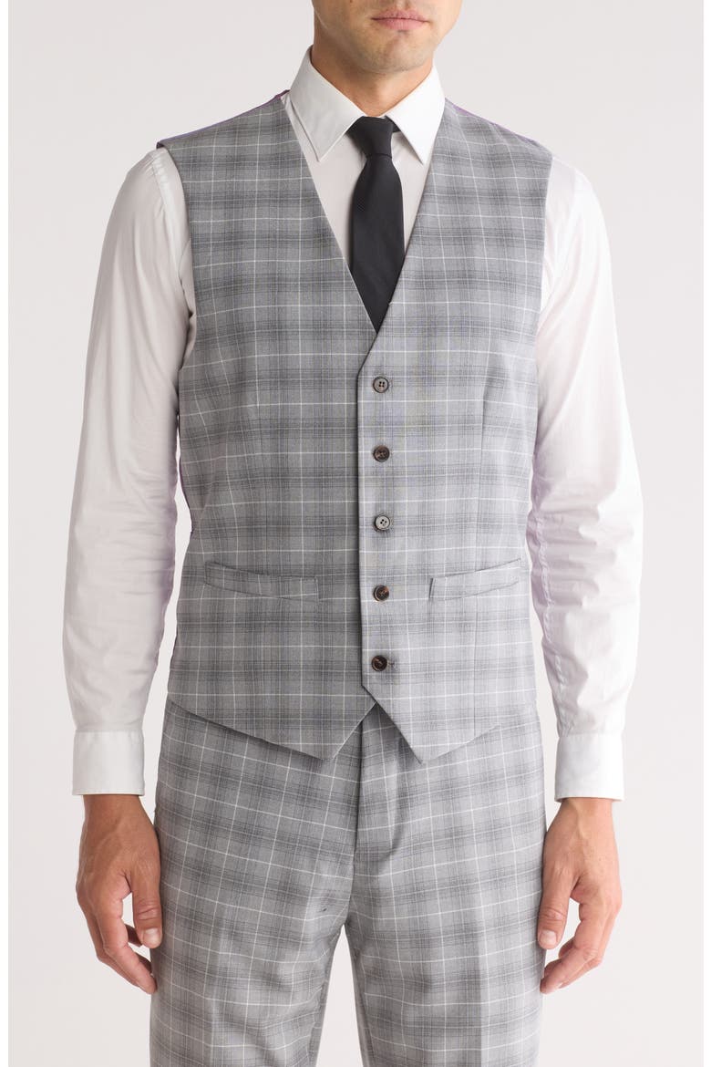 Slim Fit Stretch Windowpane Three-Piece Suit, Alternate, color, GREY