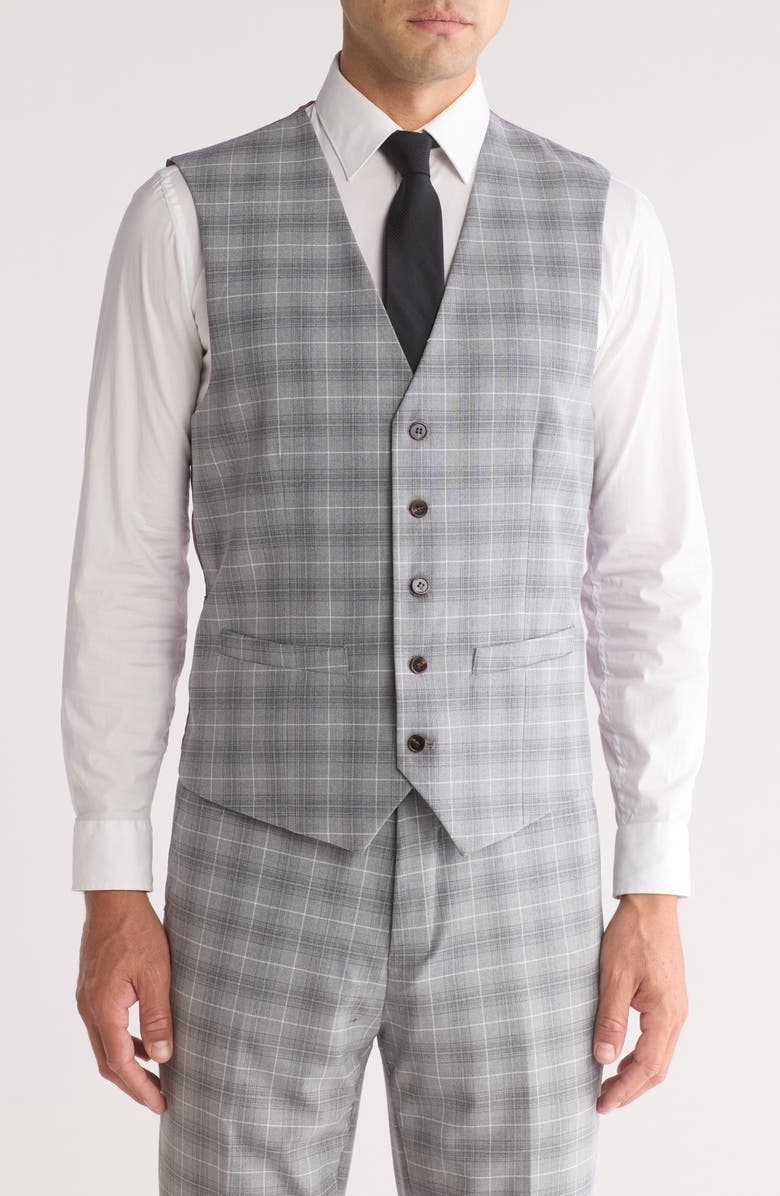 Gino Vitale Slim Fit Stretch Windowpane Three-Piece Suit, Alternate, color, Grey