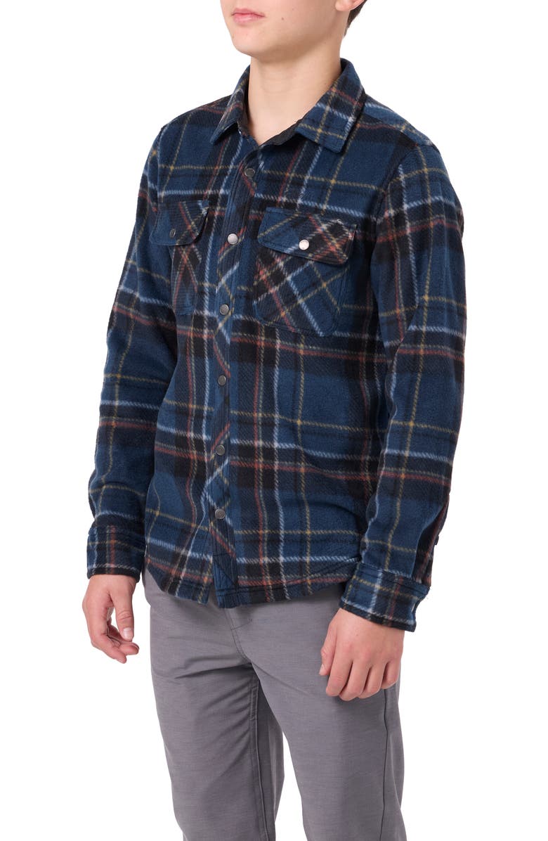 O'Neill Kids' Glacier Plaid Superfleece Snap-Up Shirt, Alternate, color, Midnight Navy