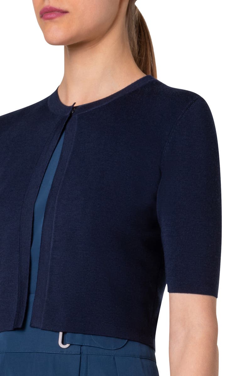 Akris punto Short Sleeve Merino Wool Crop Cardigan, Alternate, color, 