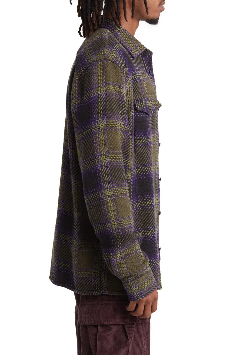 Saviano Plaid Button-Up Overshirt, Alternate, color, BLACK/ GRAPE LEAF