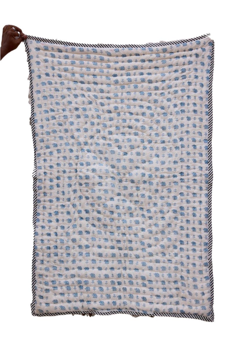 CQC LA Blue Elephant Baby Quilt - Baby, Main, color, White, Blue