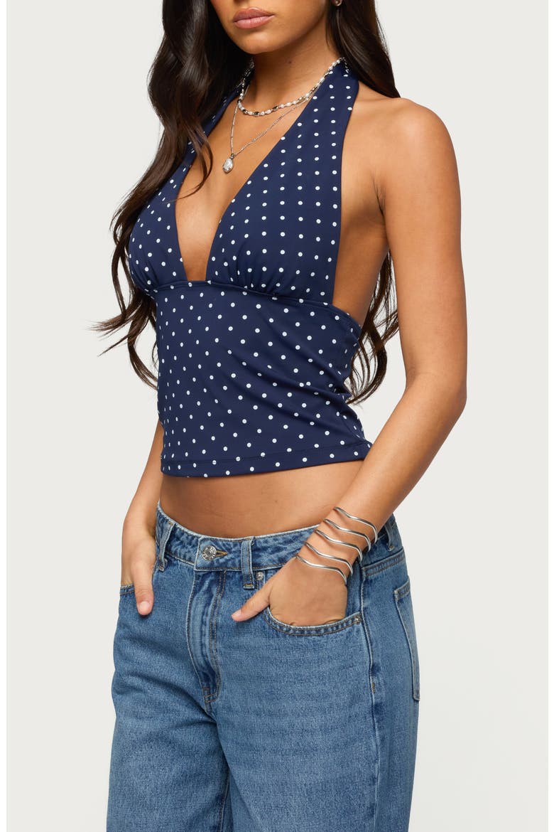 Blaire Polka Dot Halter Crop Top, Alternate, color, NAVY-AND-WHITE