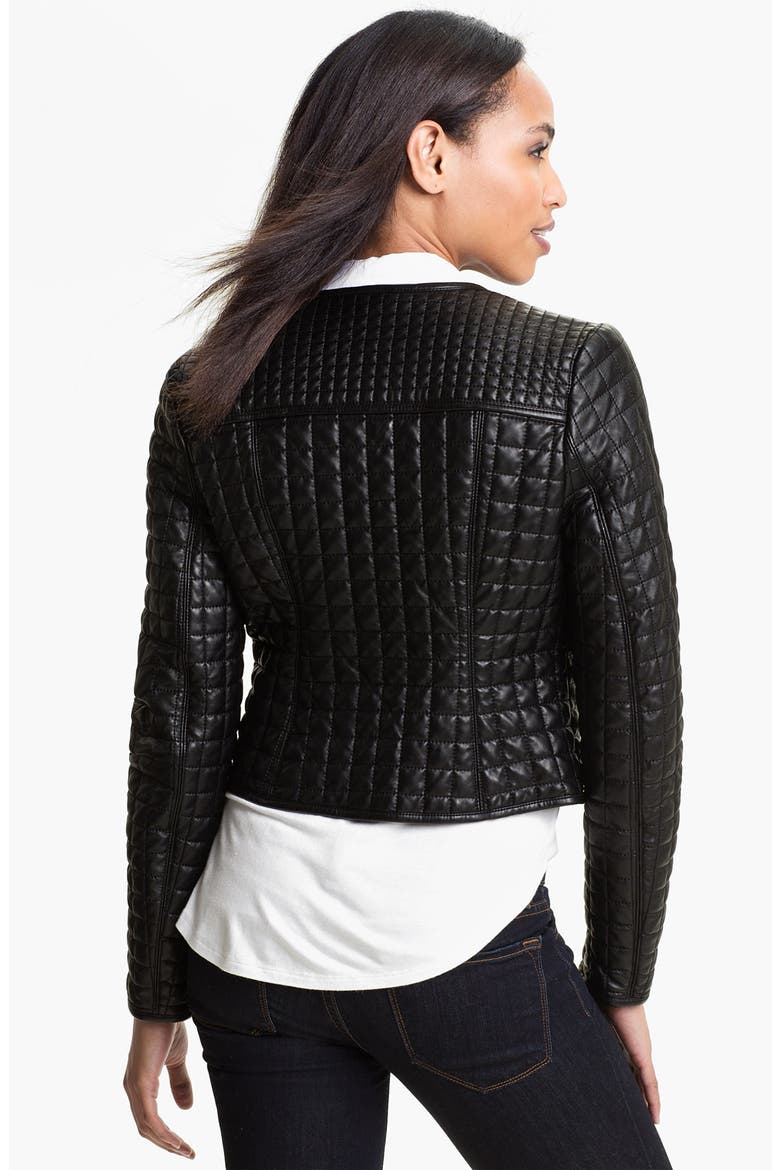 Quilted Faux Leather Jacket, Alternate, color, RICH BLACK