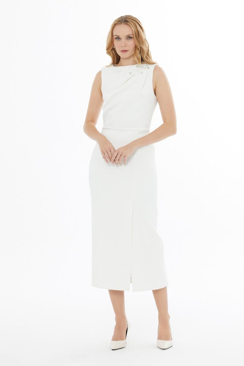 Draped Shoulder Slit Dresses, Main, color, Beige