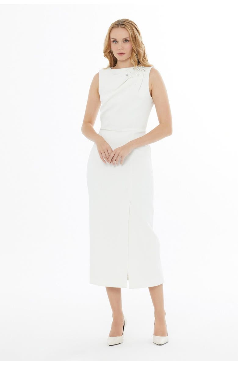 Gizia Draped Shoulder Slit Dresses, Main, color, Beige