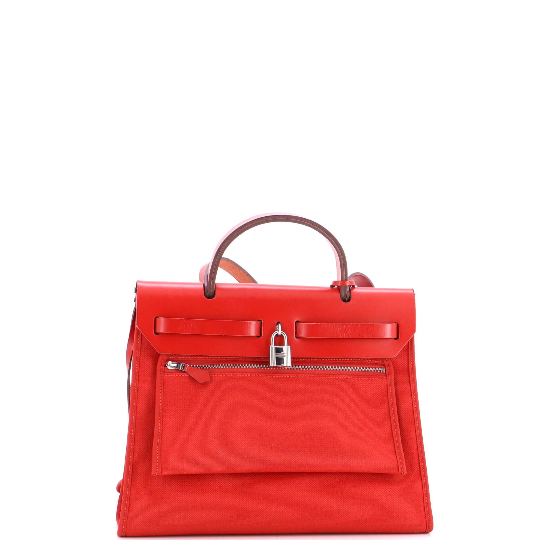 Pre-Owned Hermes Herbag Zip Leather and Toile 31, Alternate, color, Rouge Piment