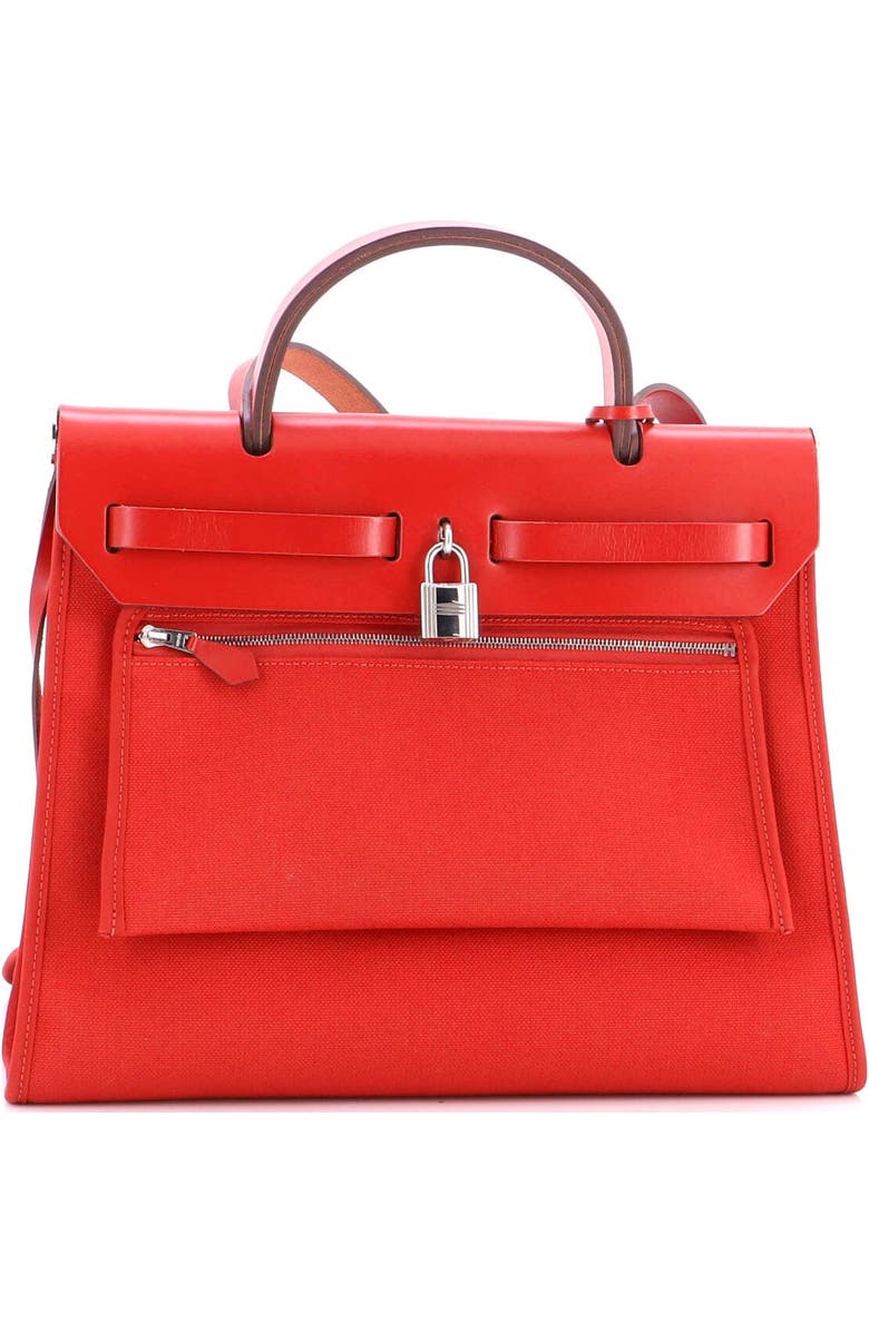 Pre-Owned Hermes Herbag Zip Leather and Toile 31, Alternate, color, Rouge Piment