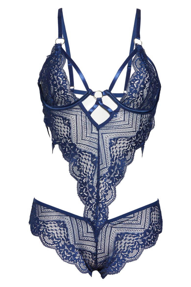 Cutout Geo Lace Teddy, Alternate, color, ESTATE BLUE