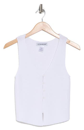 Cotton Emporium V-neck Button Front Sweater Vest In Ivory