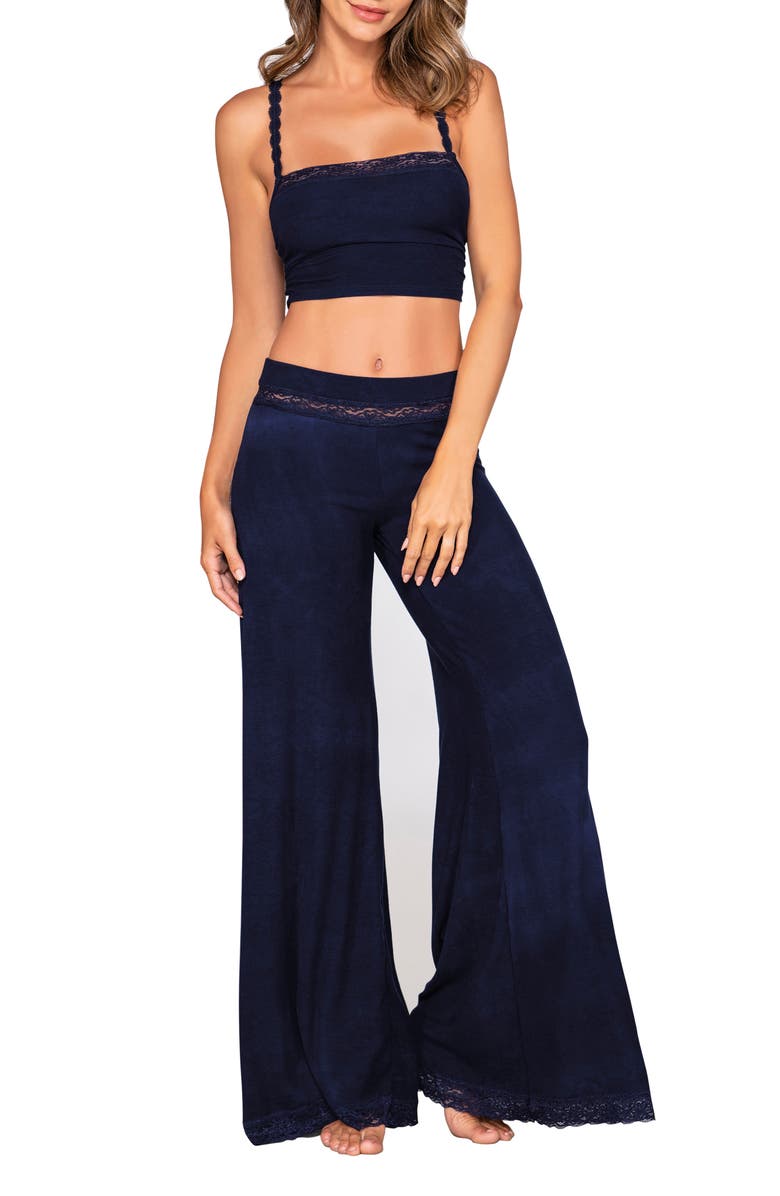 Dreamgirl Jersey Crop Top & Wide Leg Pants Pajamas, Main, color, 