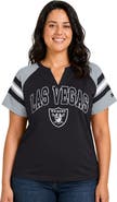 STARTER Women's Starter Black Las Vegas Raiders Plus Size Game On Notch Neck Raglan T-Shirt