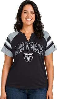 STARTER Women's Starter Black Las Vegas Raiders Plus Size Game On Notch Neck Raglan T-Shirt