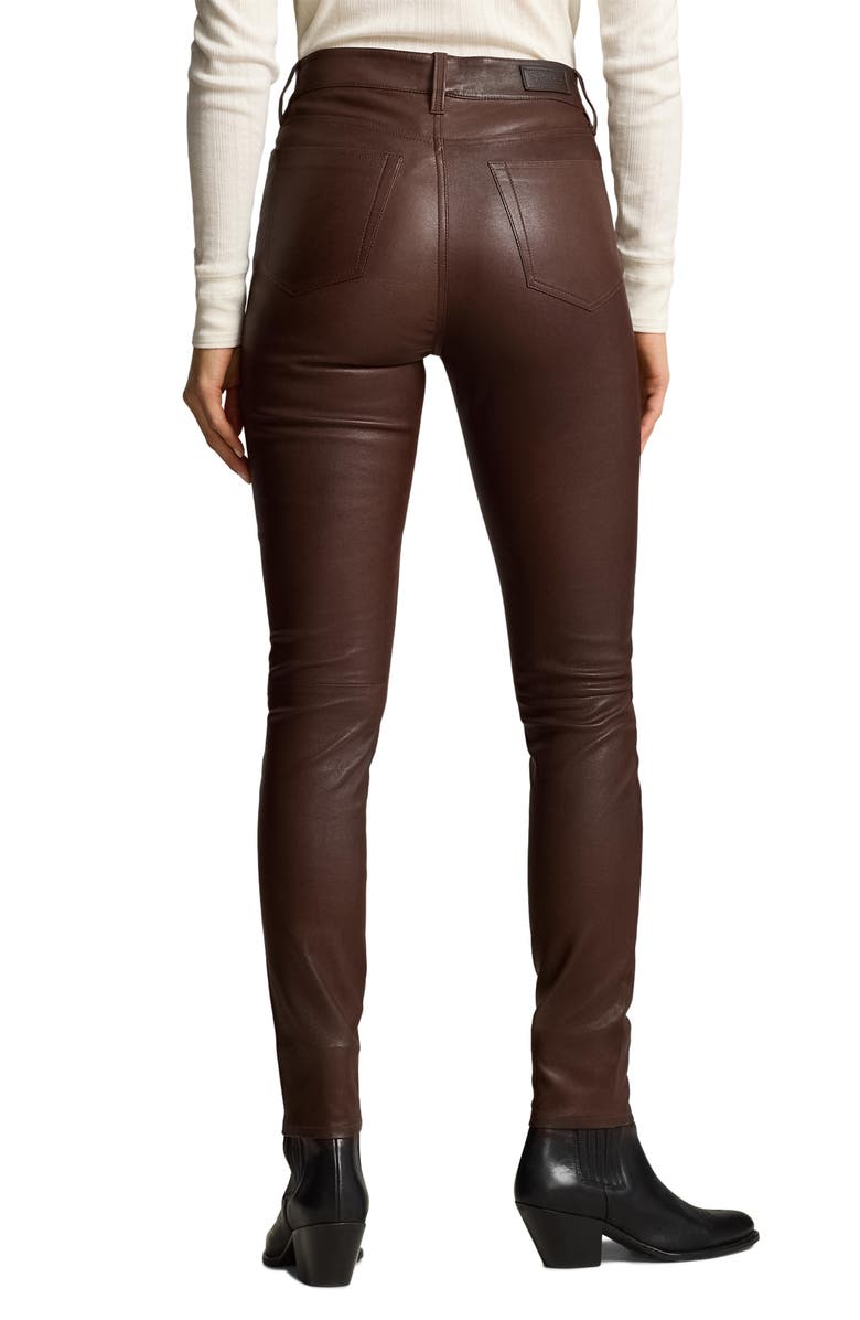 Polo Ralph Lauren Leather Ankle Skinny Pants, Alternate, color, Mahogany