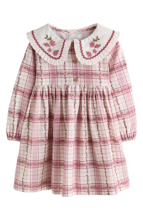 Kids' Embroidered Collar Frill Dress