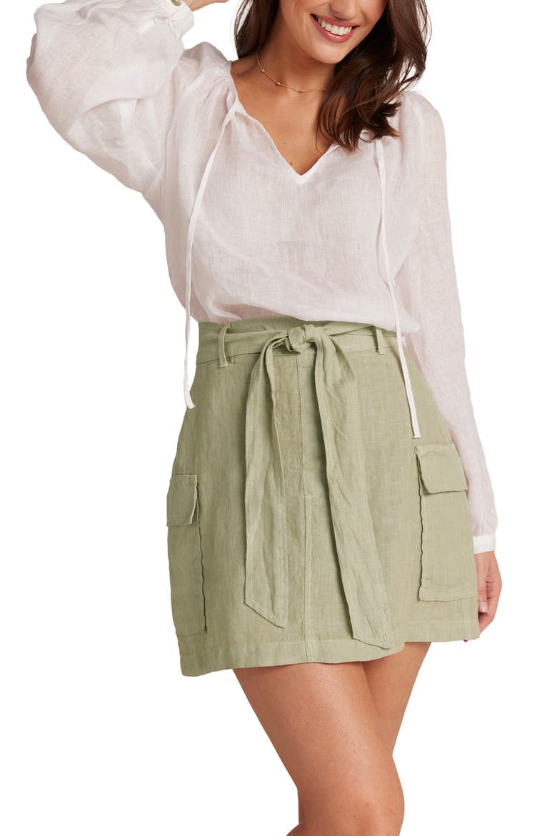 Belted Linen Cargo Miniskirt, Alternate, color, PALE PALM