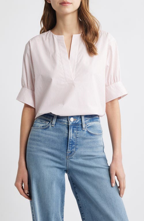 Frame Stripe Split Neck Organic Cotton Popover Top In Azalea Multi