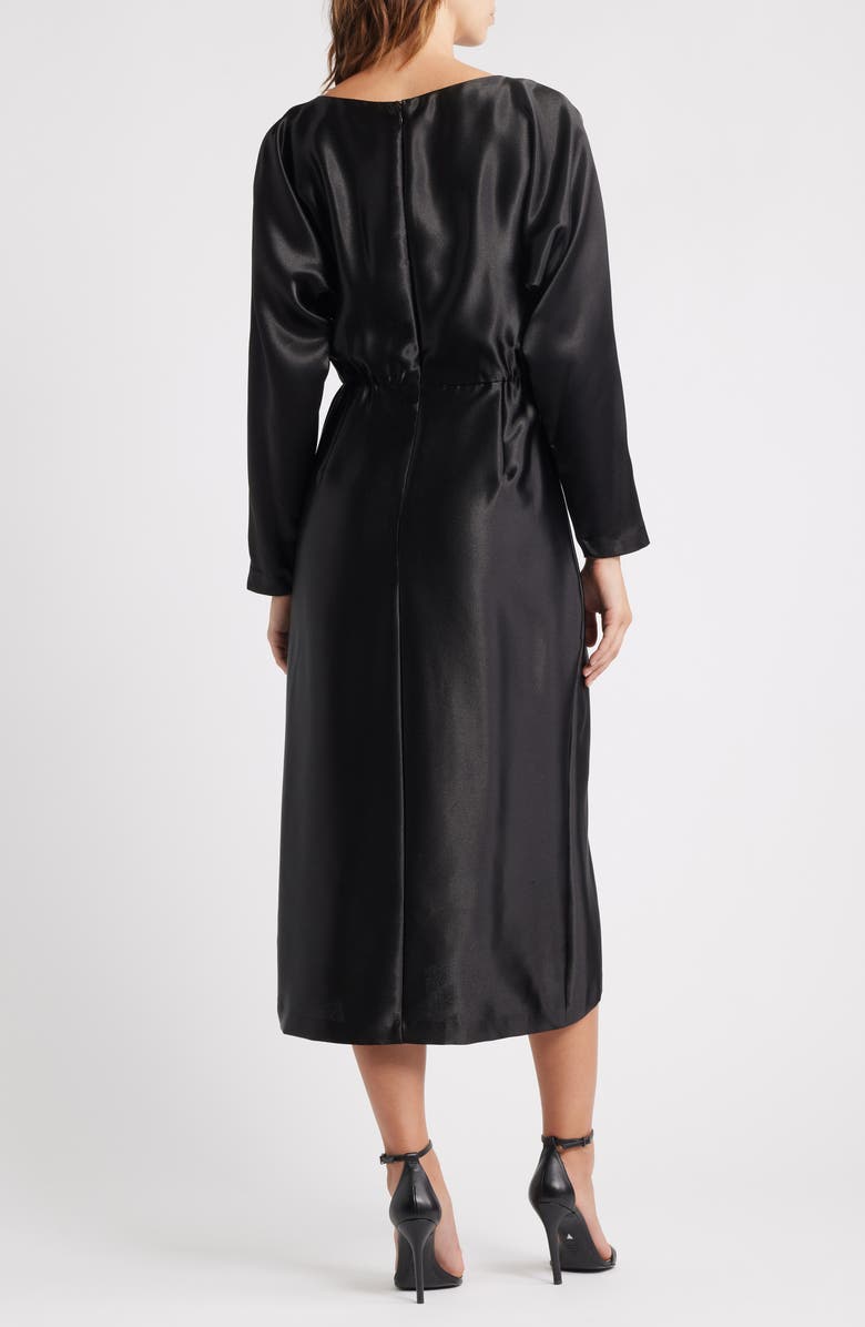 Julia Jordan Long Sleeve Satin Cocktail Midi Dress, Alternate, color, Black