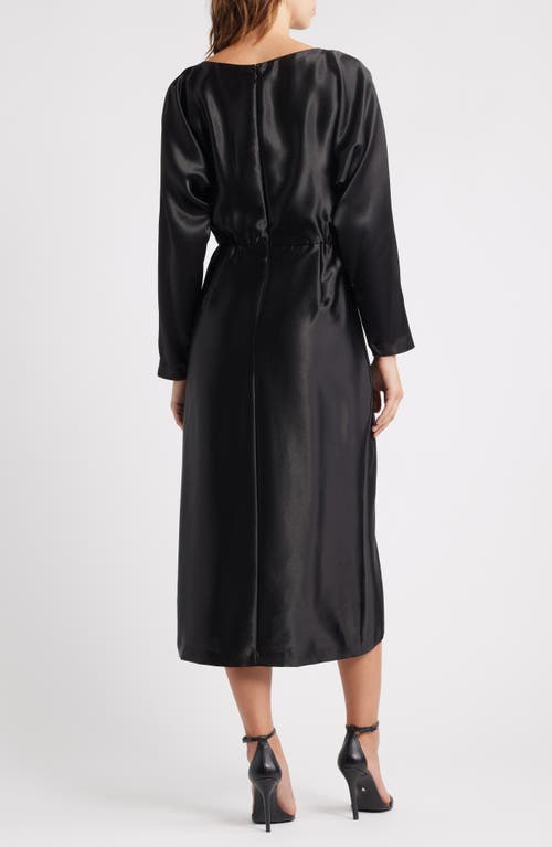 Julia Jordan Long Sleeve Satin Cocktail Midi Dress In Black