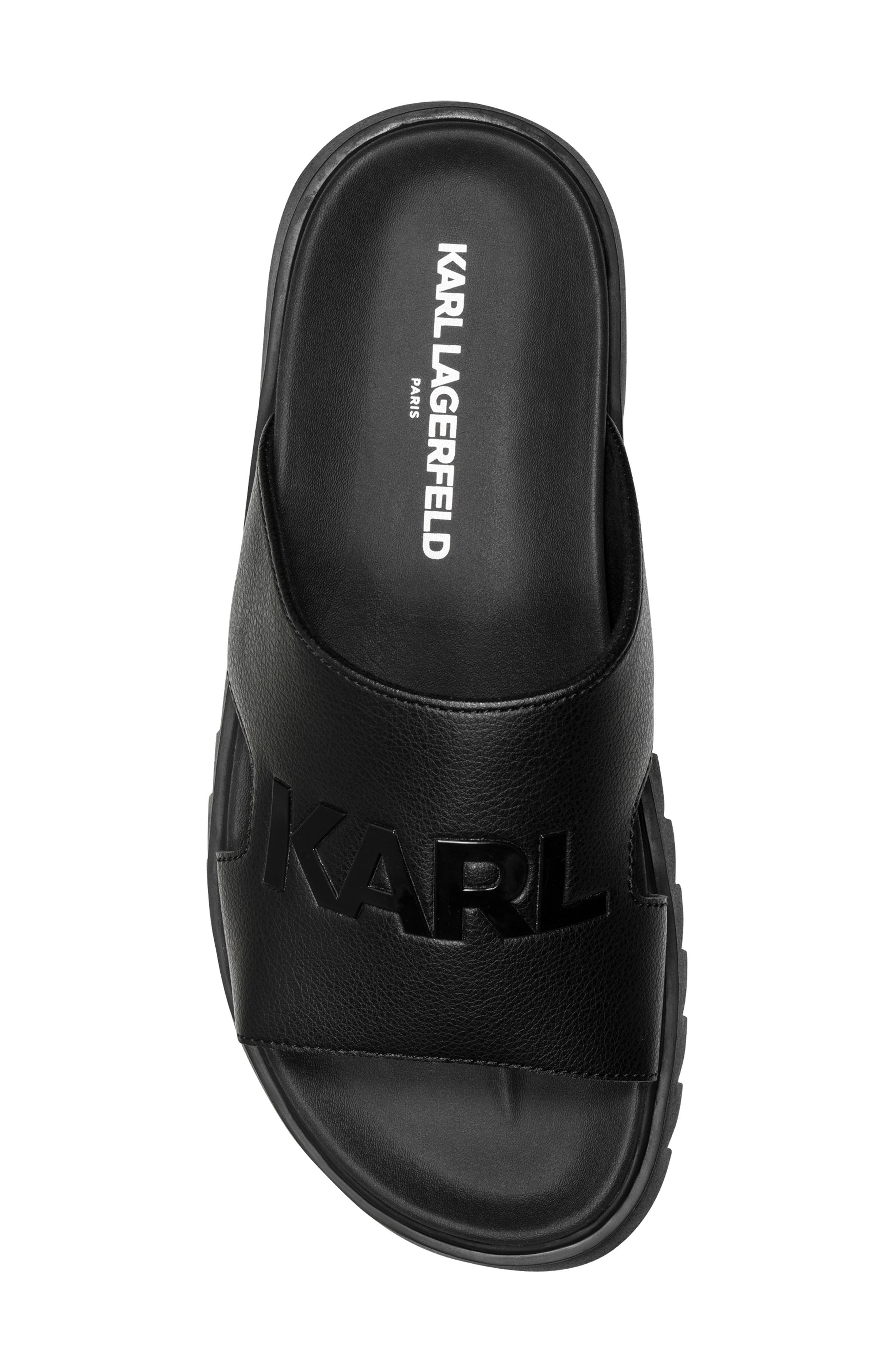 KARL LAGERFELD PARIS Charlot Front 3D Logo Banded Slide Sandal, Alternate, color, Black