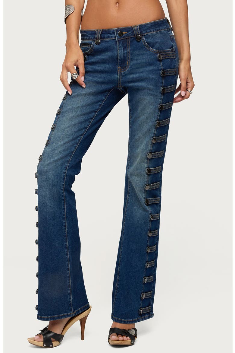 Button Loop Low Rise Bootcut Jeans, Main, color, BLUE-WASHED
