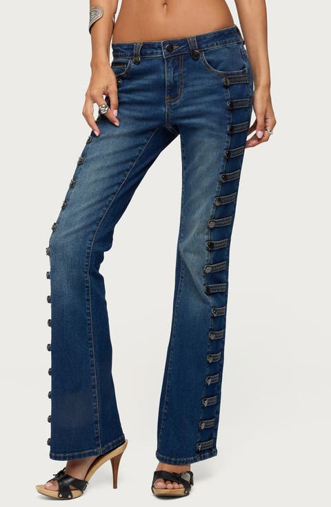 Button Loop Low Rise Bootcut Jeans