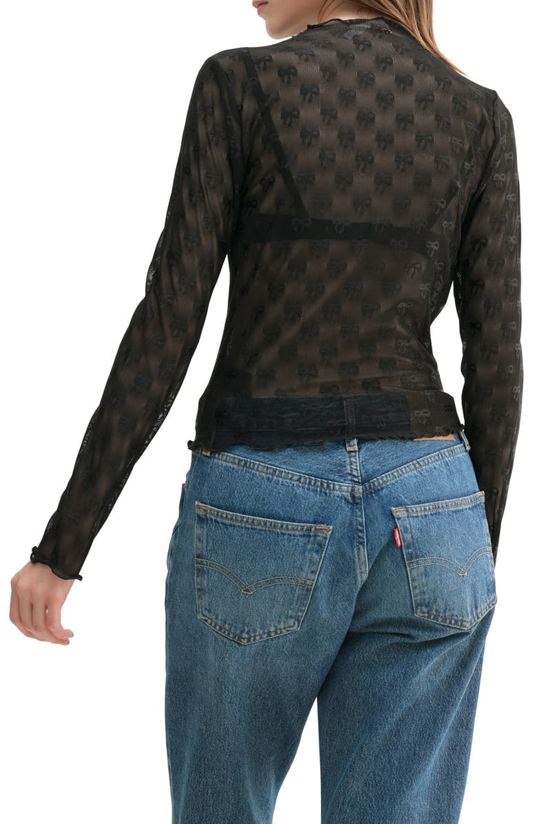 All in Favor Bow Long Sleeve Sheer Mesh Top, Alternate, color,