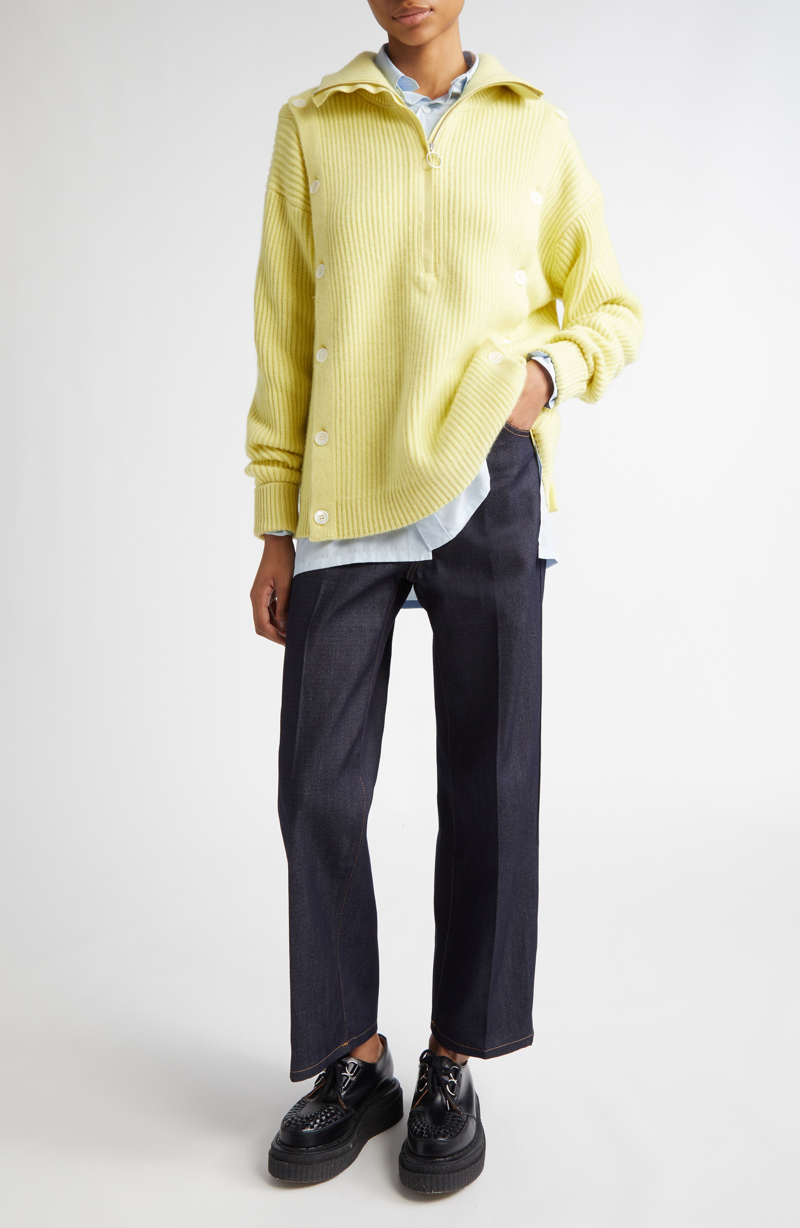 Button Detail Cashmere Rib Sweater - image 2