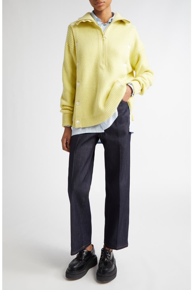 Button Detail Cashmere Rib Sweater, Alternate, color, YELLOW
