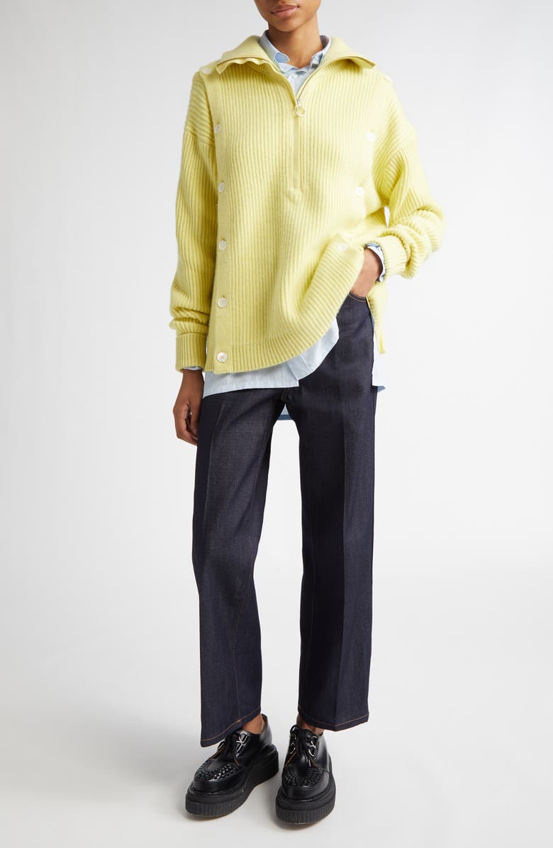 SETCHU Button Detail Cashmere Rib Sweater, Alternate, color, Yellow