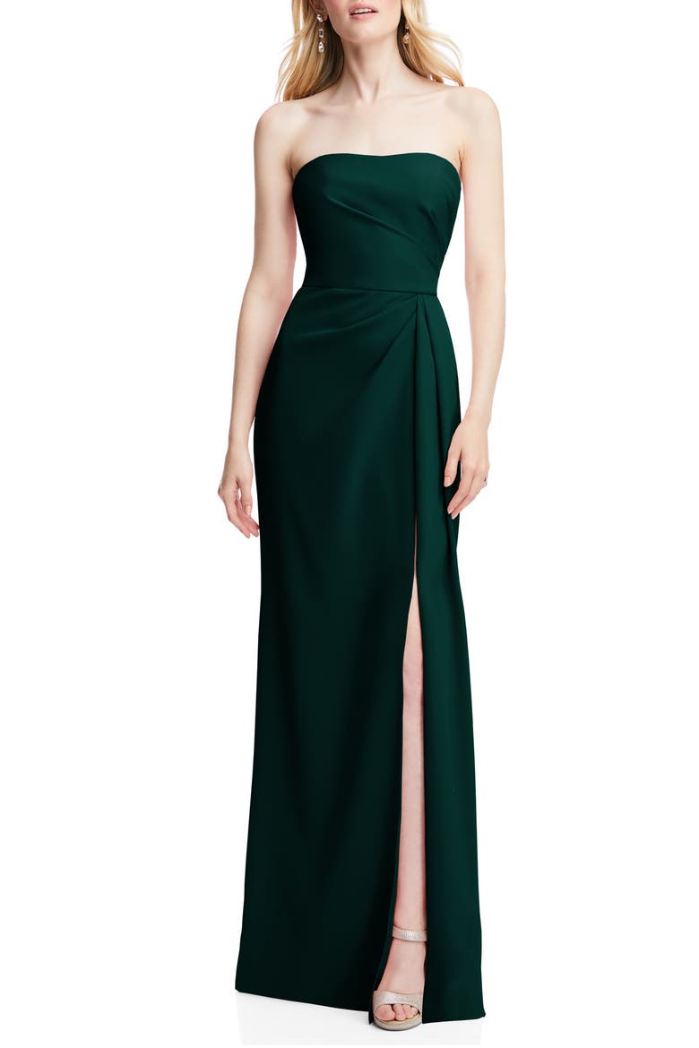 Strapless Crepe Trumpet Gown, Main, color, EVERGREEN