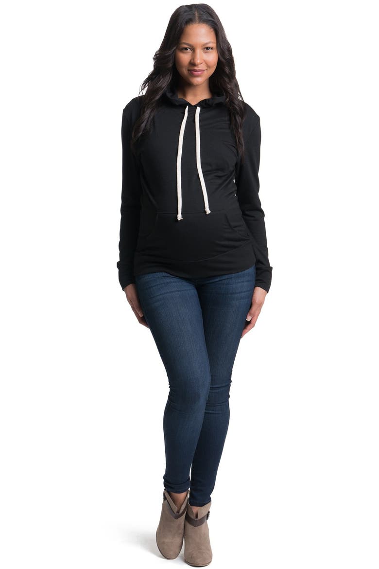 Cozy Maternity/Nursing Hoodie, Alternate, color, BLACK