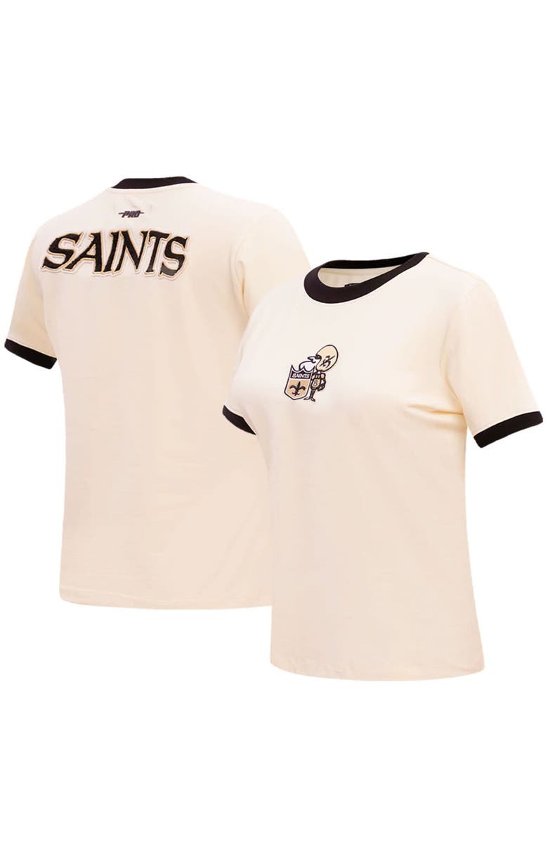 PRO STANDARD Women's Pro Standard Cream New Orleans Saints Retro Classic Ringer T-Shirt, Main, color,
