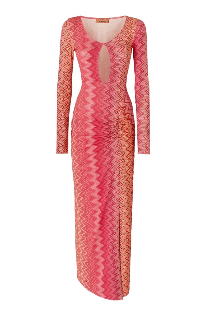 Missoni Cover Up Dress In Stretch Nylon Zig Zag Lamé, Alternate, color, Red