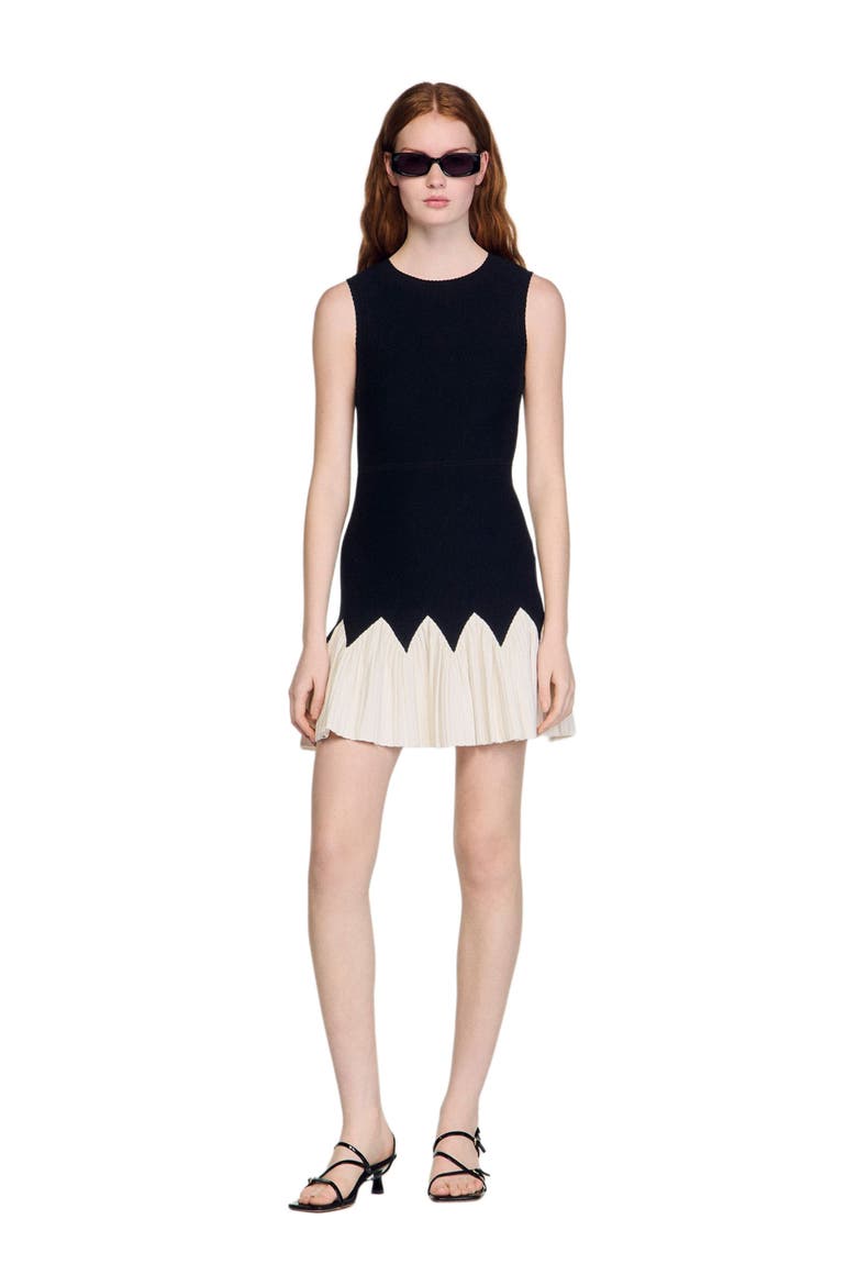 Two-tone short knit dress, Alternate, color, Black / ecru