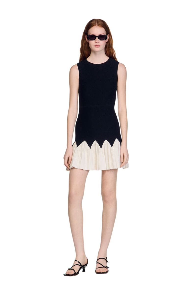 SANDRO Two-tone short knit dress, Alternate, color, Black / Ecru