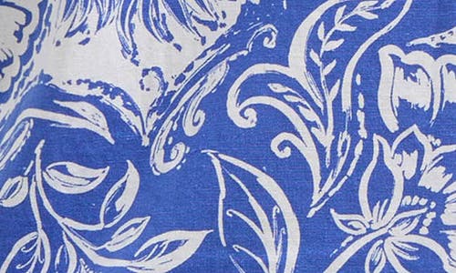 Ellen Tracy Ruffle V-neck Top In Azure Batik Floral