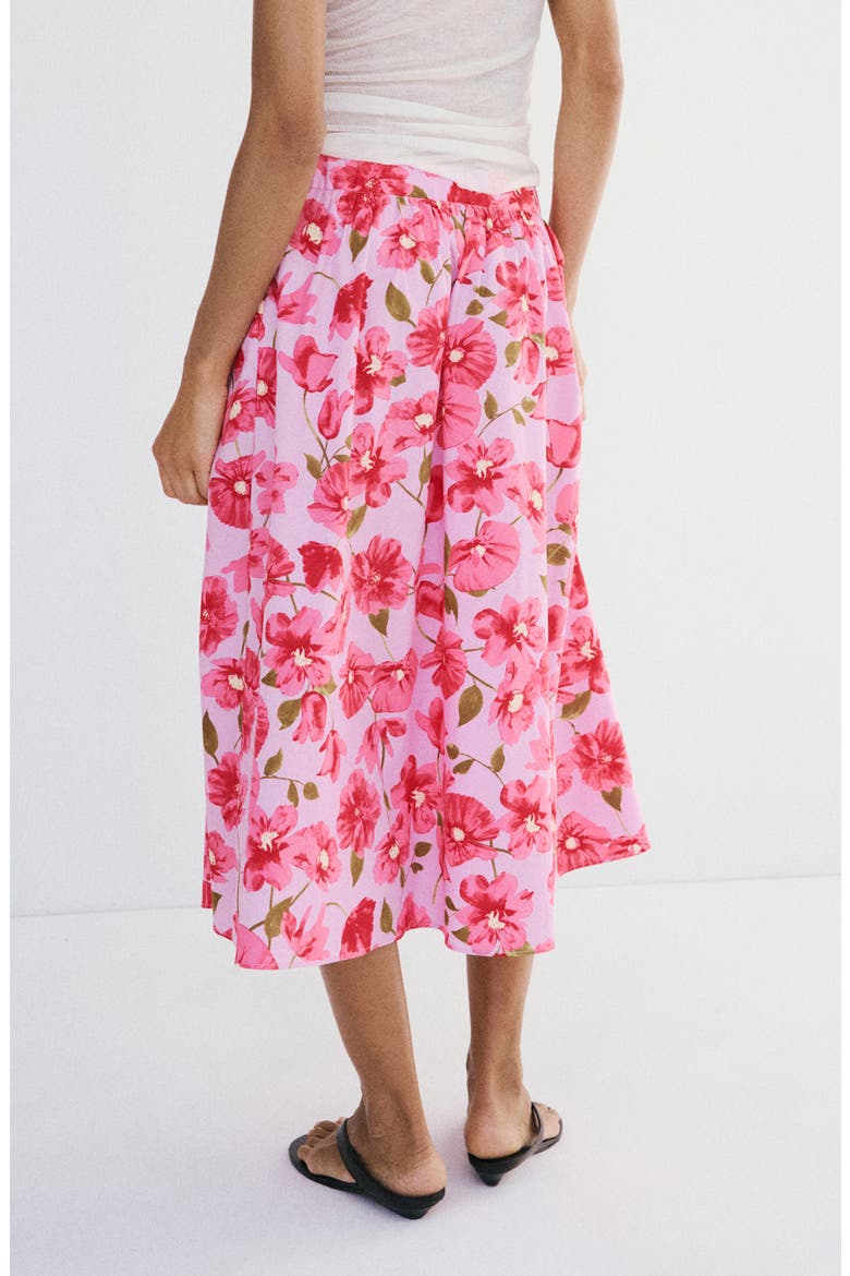 Floral Cotton Midi Skirt, Alternate, color, PINK