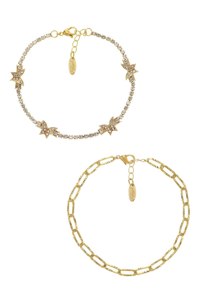 Set of 2 Butterfly Chain Anklets, Main, color, GOLD
