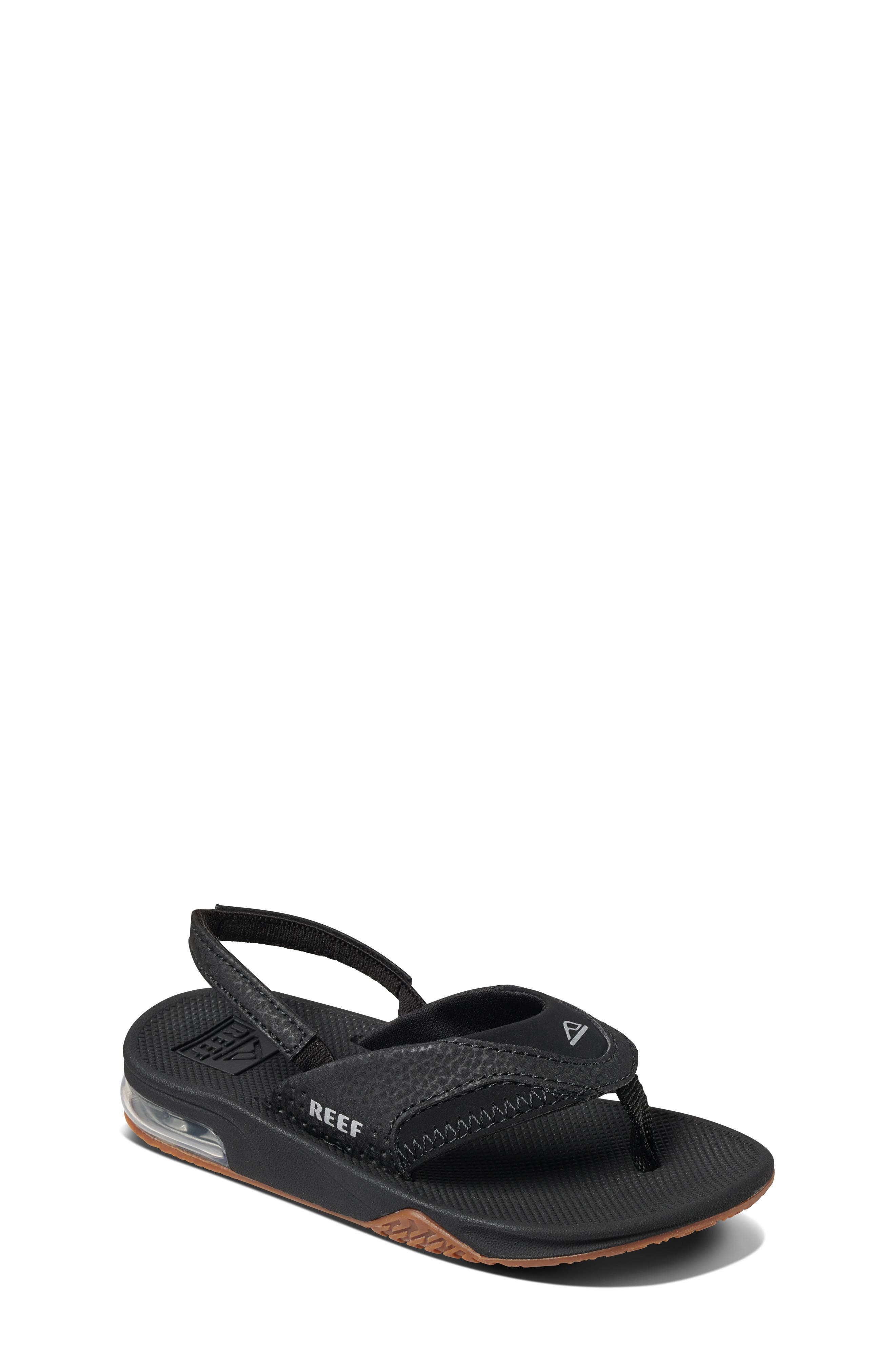 Reef Kids' Little Fanning Flip Flop, Main, color, Black/Silver