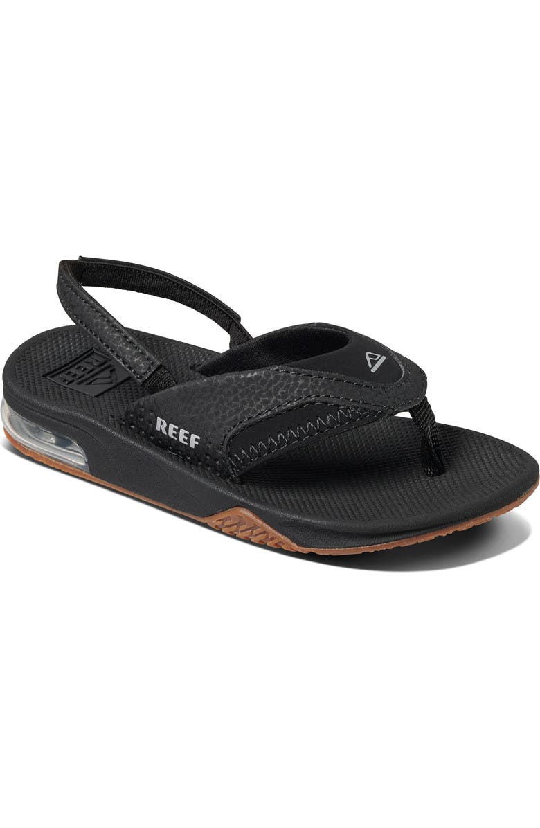 Reef Kids' Little Fanning Flip Flop, Main, color, Black/Silver
