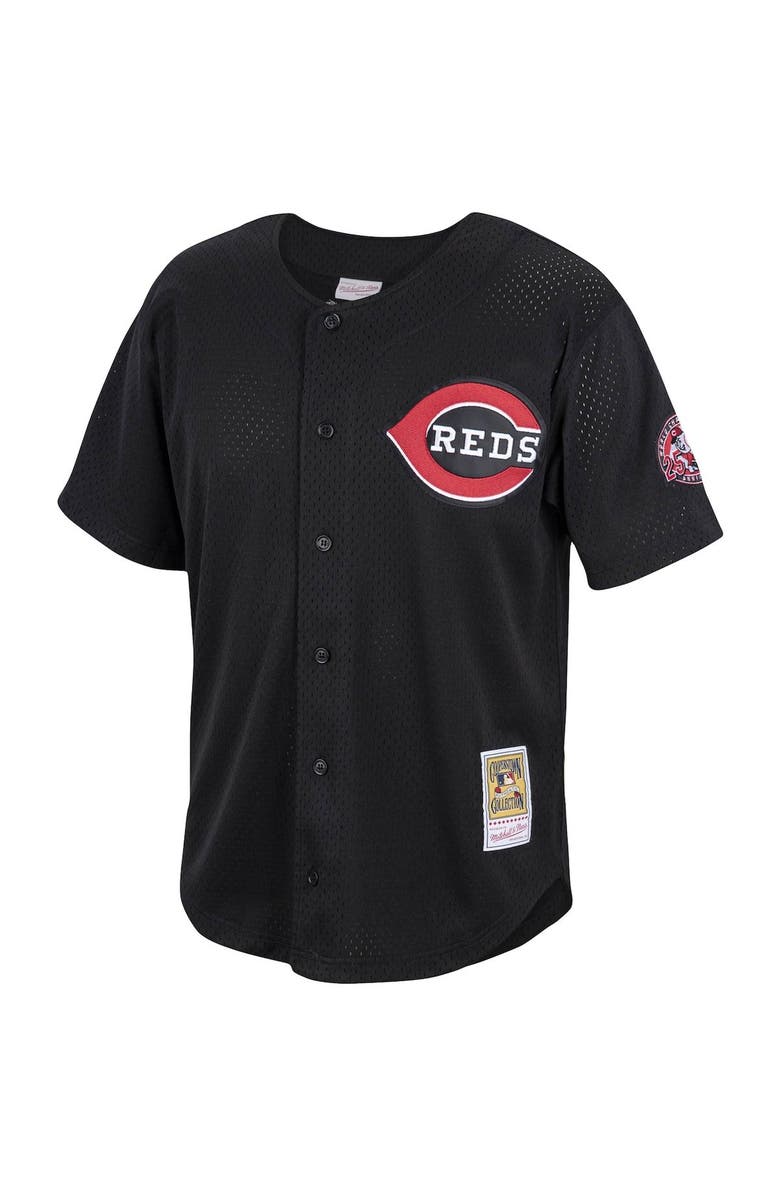 Mitchell & Ness Men's Mitchell & Ness Barry Larkin Black Cincinnati Reds Cooperstown Collection Mesh Batting Practice Button-Up Jersey, Alternate, color, Black