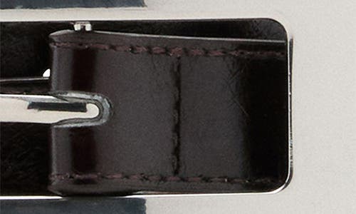 Mango Faux Leather Belt With Oversized Rectangle Silver-tone Buckle In Brown