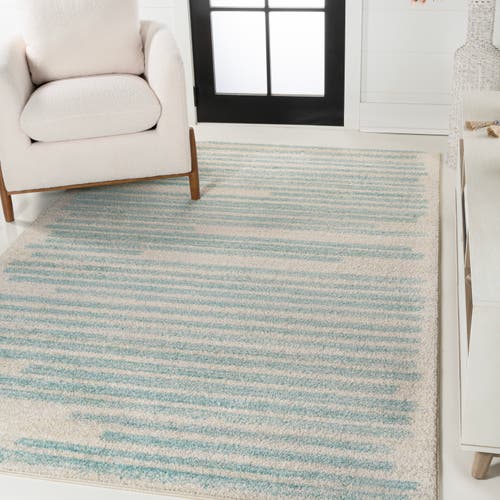 Jonathan Y Khalil Modern Berber Stripe Area Rug In Cream/turquoise