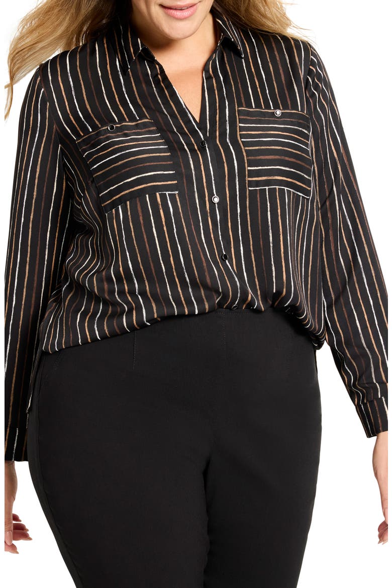Painted Stripe Button-Up Shirt, Main, color, BLACK MULTI