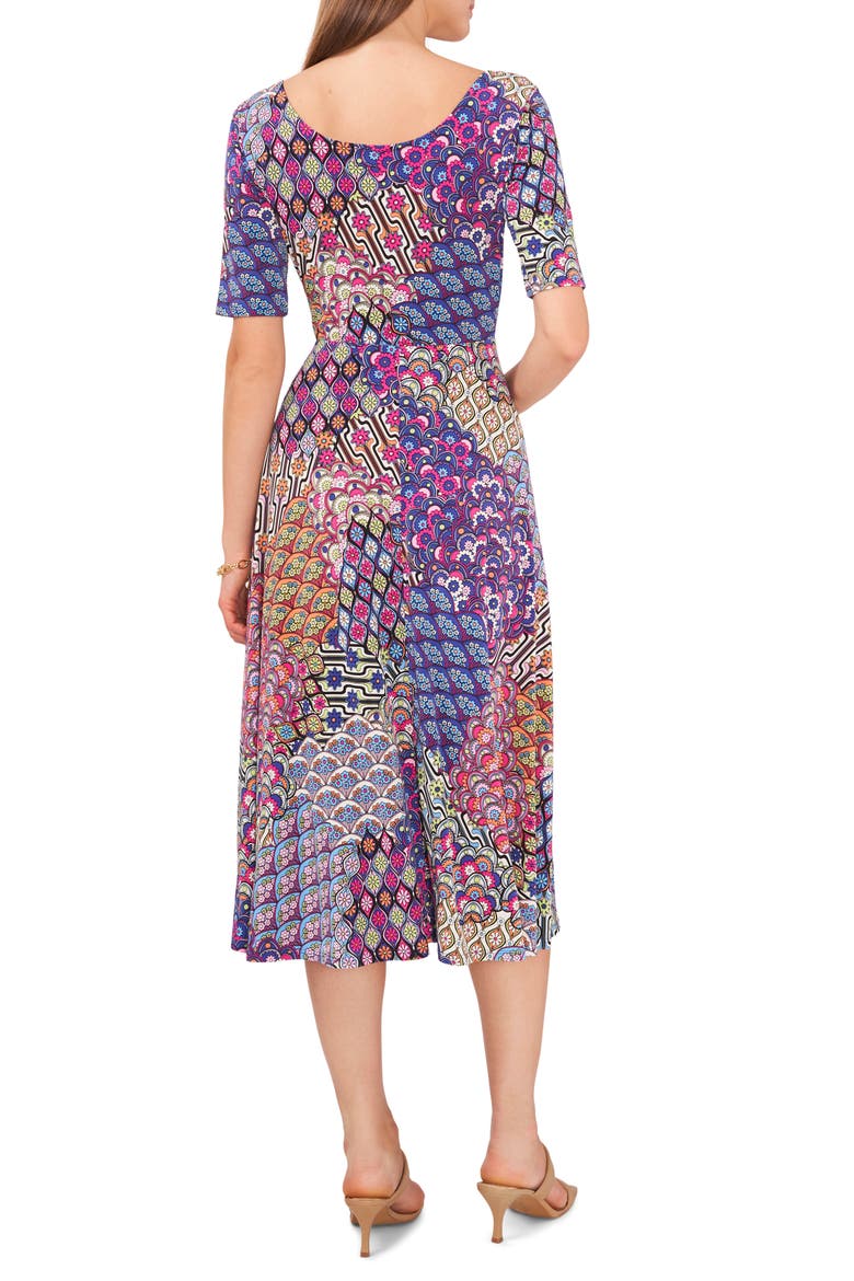 Mixed Print A-Line Midi Dress, Alternate, color, COBALT