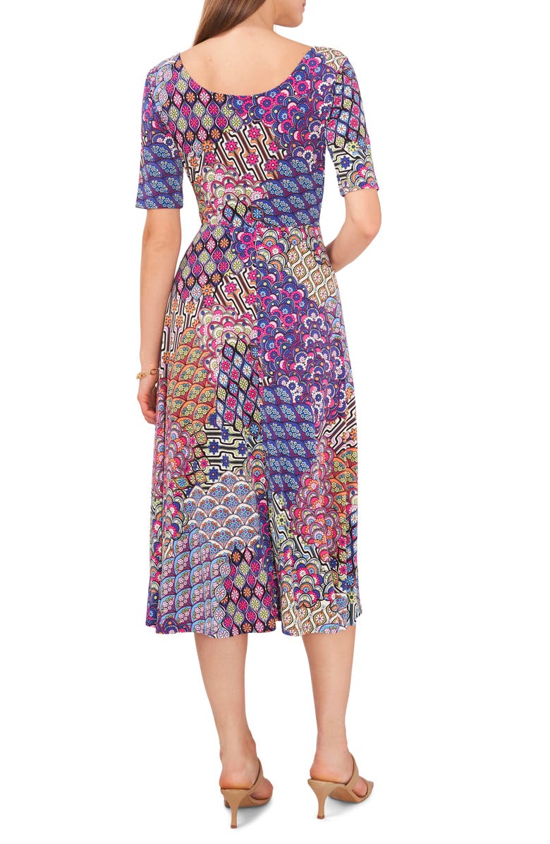 Chaus Mixed Print A-Line Midi Dress, Alternate, color, Cobalt 435