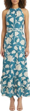 Maggy London High Neck Ruffle Maxi Dress