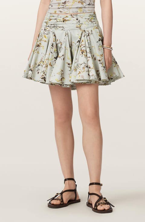 Floral Print Pleated Miniskirt